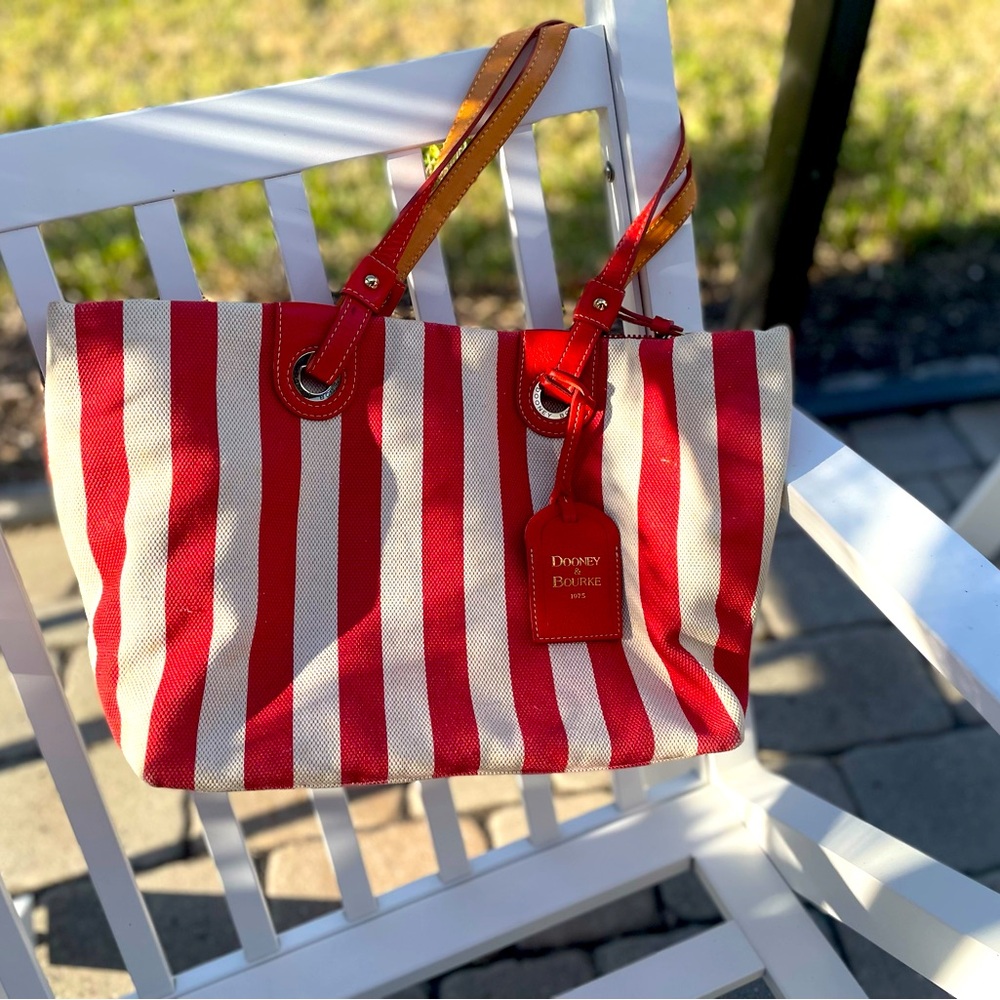 Dooney & Bourke Red and White Striped Tote